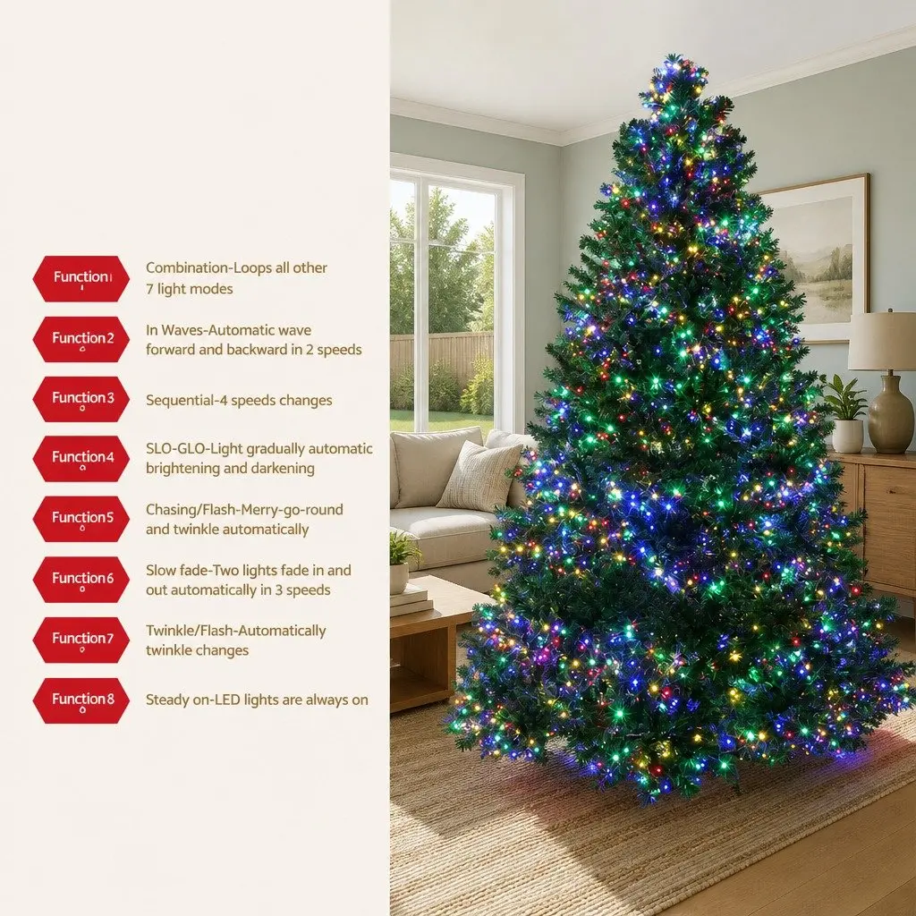 Pre-Lit Christmas Tree 2.4M Indoor Outdoor 8FT Multi Colour LED