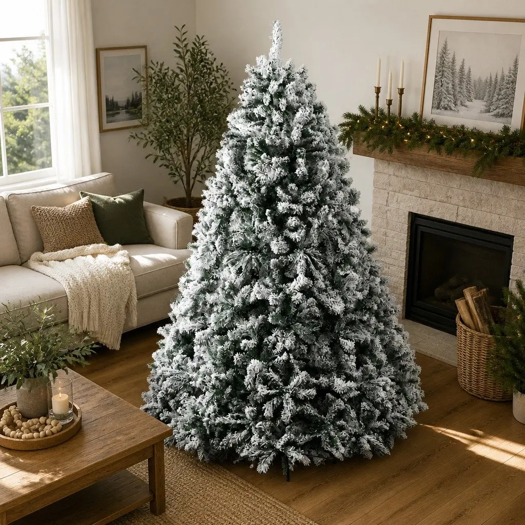 Christmas Tree 8FT Snow Flocked Artificial Green Decorations