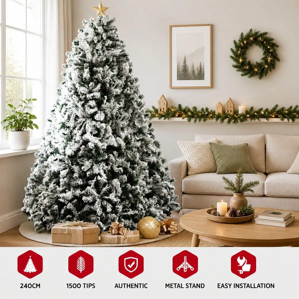 Christmas Tree 8FT Snow Flocked Artificial Green Decorations