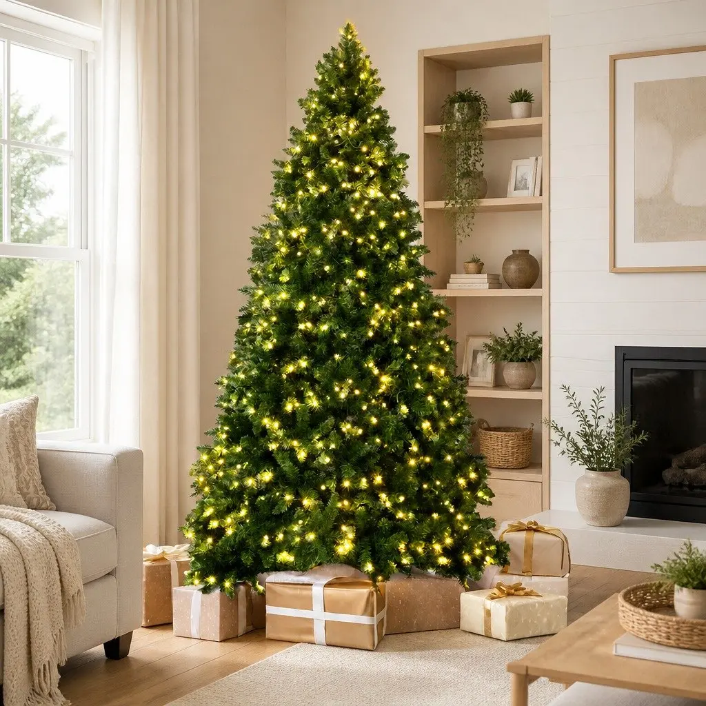 Pre-lit Christmas Tree 2.7M 9FT Green 2590 Tips Warm White LED Xmas Decorations