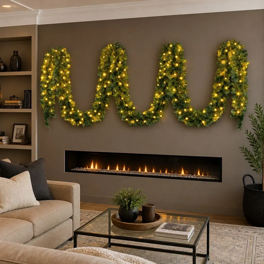 Christmas Garland Indoor Outdoor 20 Metre Green Prelit with 300 Warm LED Lights 1400 Tips