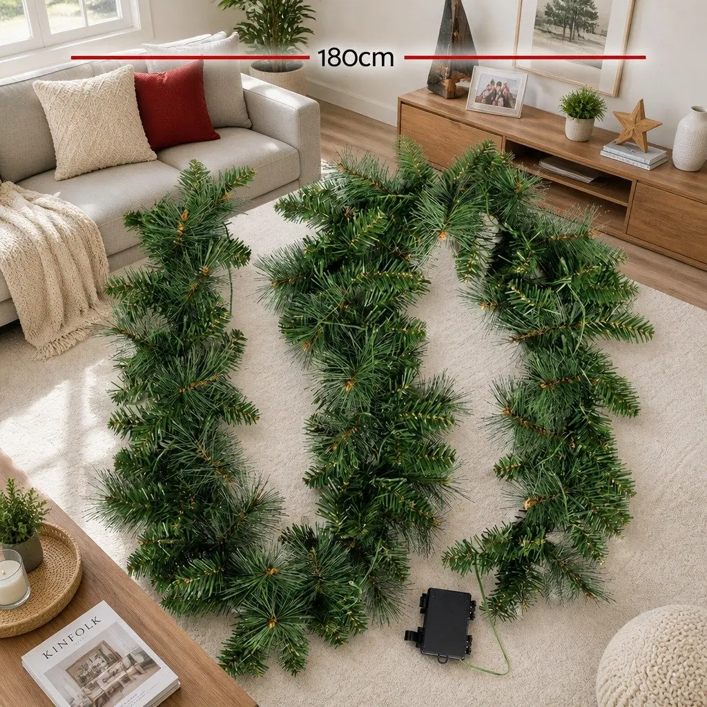 Green Prelit LED Warm Lights Christmas Garland 1.8m Indoor Outdoor Decoration