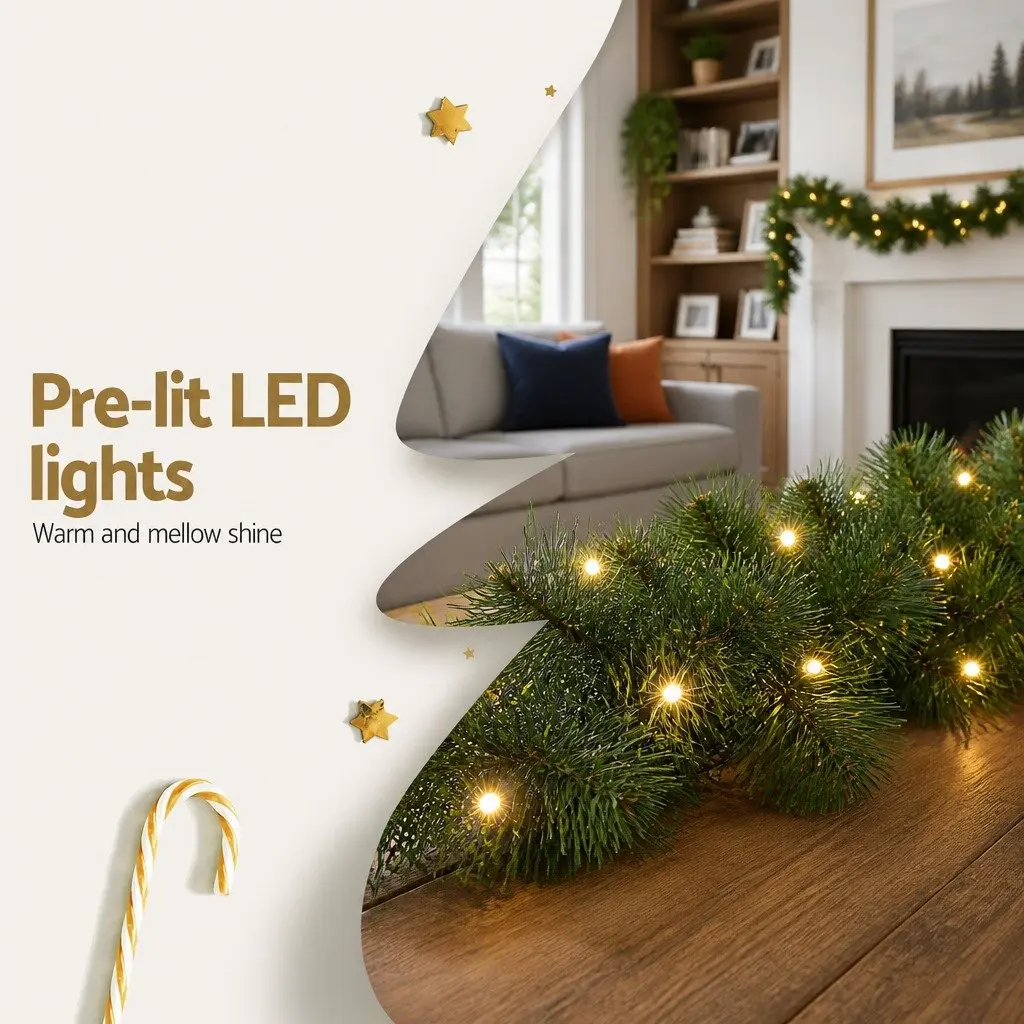 Green Prelit LED Warm Lights Christmas Garland 1.8m Indoor Outdoor Decoration