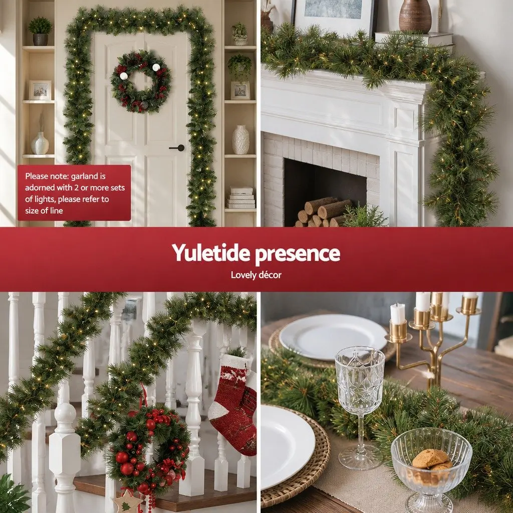 Green Prelit LED Warm Lights Christmas Garland 1.8m Indoor Outdoor Decoration