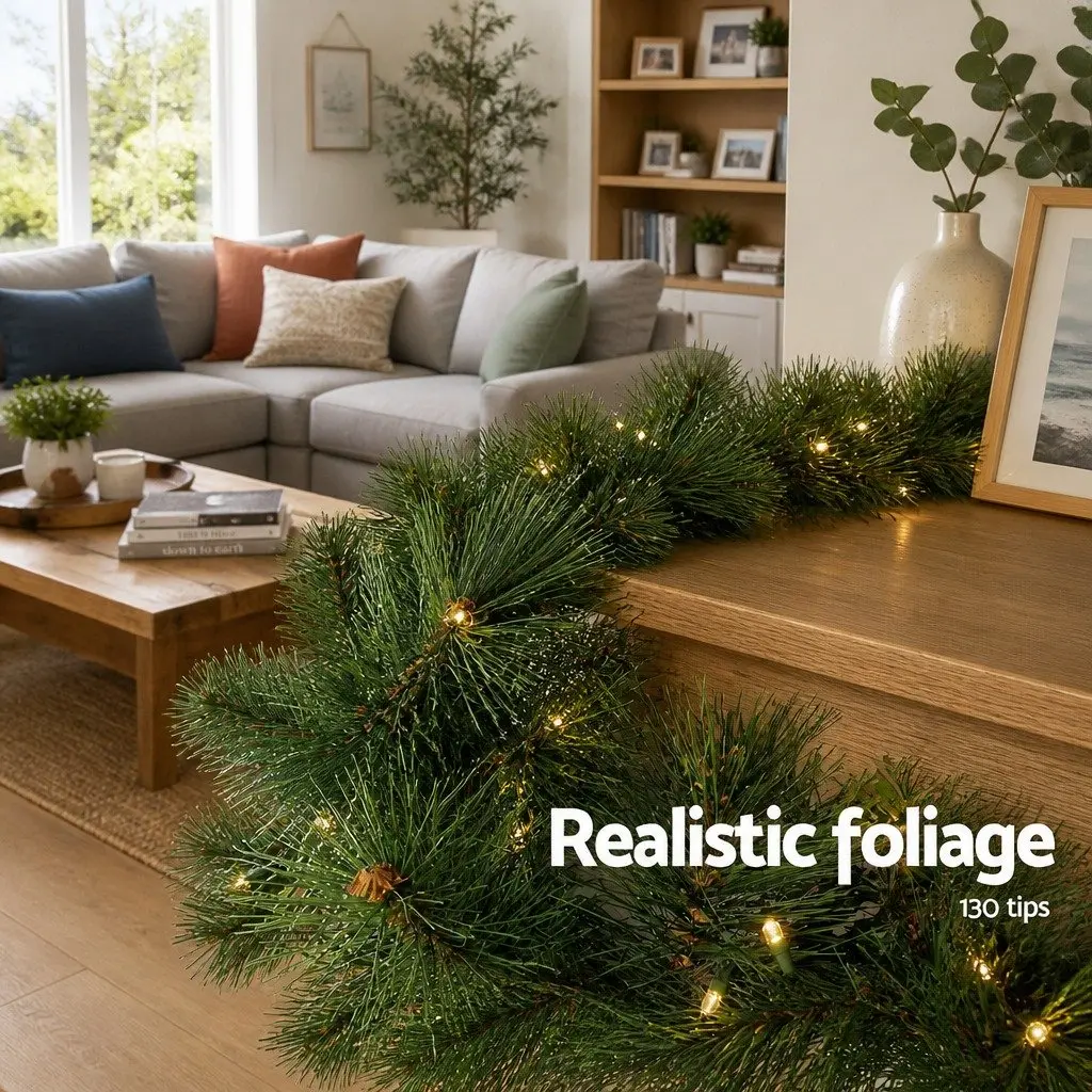 Green Prelit LED Warm Lights Christmas Garland 1.8m Indoor Outdoor Decoration
