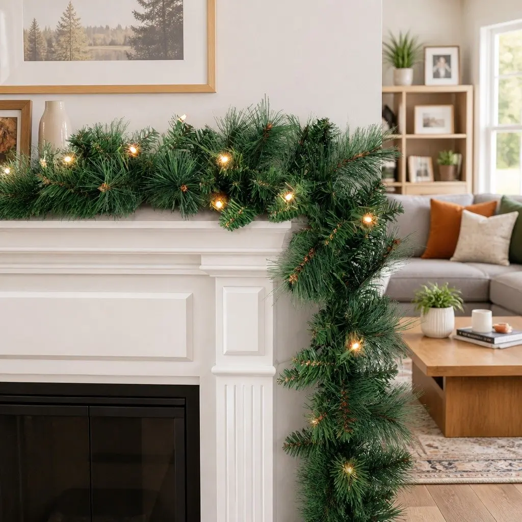 Green Prelit LED Warm Lights Christmas Garland 1.8m Indoor Outdoor Decoration