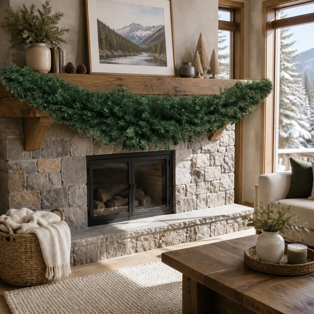 Green Christmas Garland Indoor Outdoor 2.1m