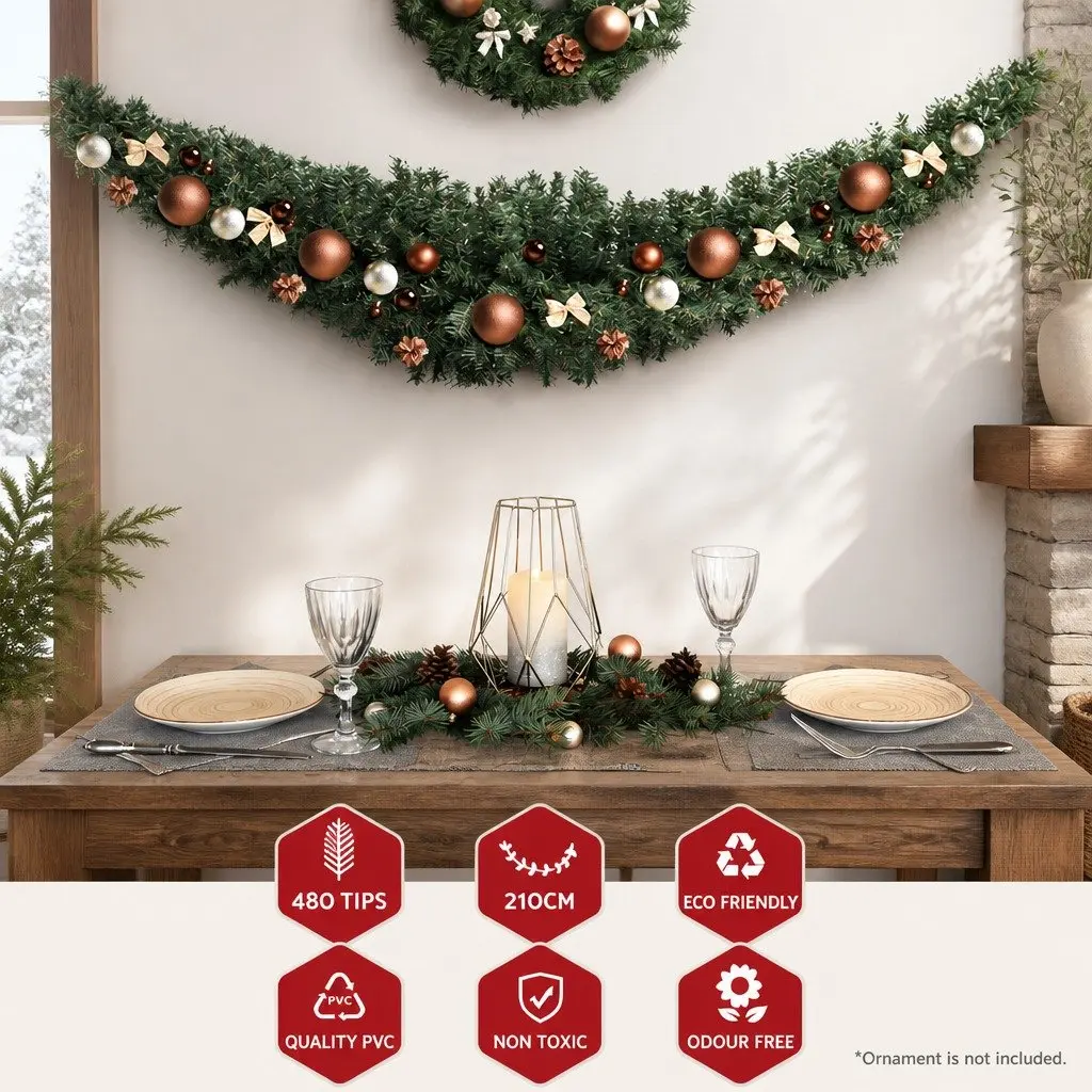 Green Christmas Garland Indoor Outdoor 2.1m