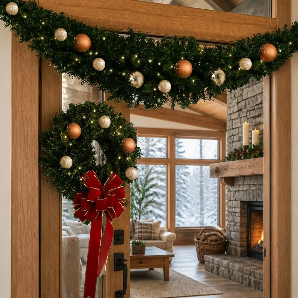 Green Christmas Garland Indoor Outdoor 2.1m