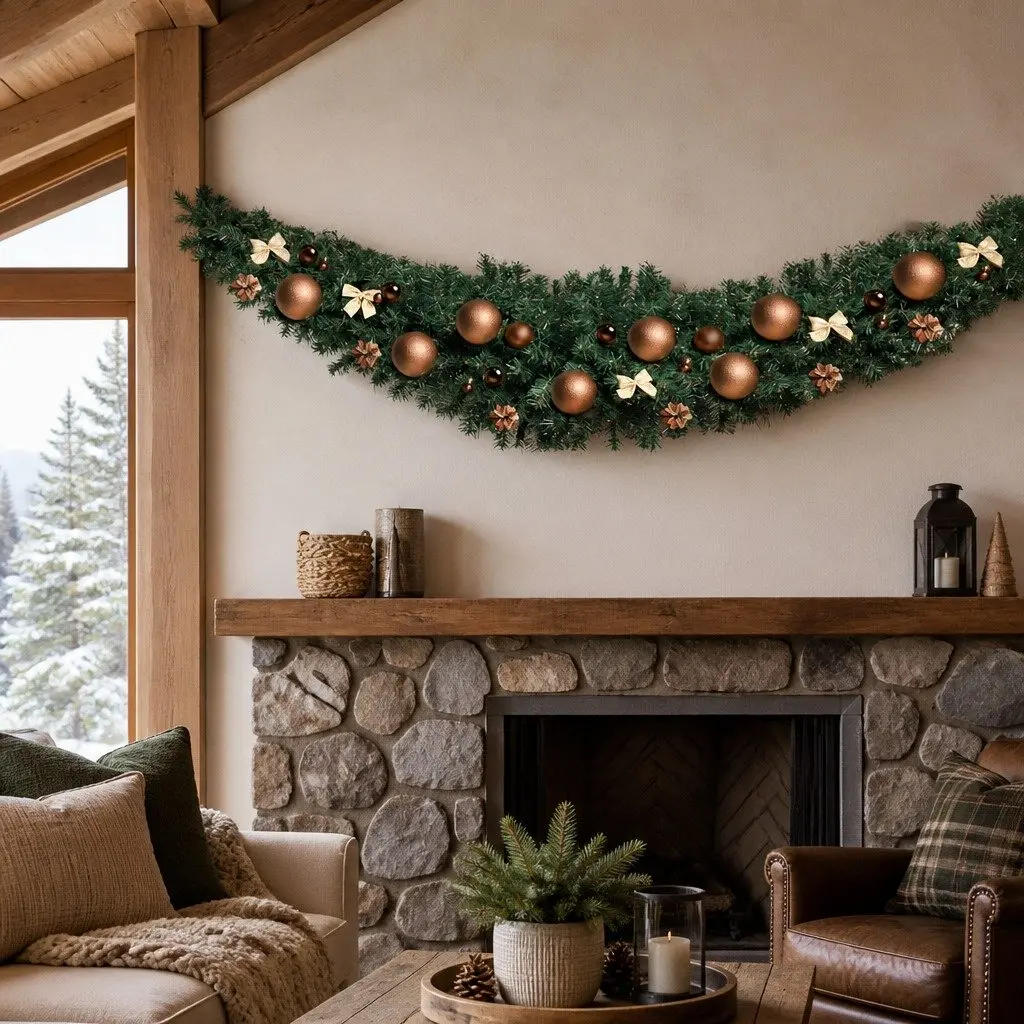 Green Christmas Garland Indoor Outdoor 2.1m