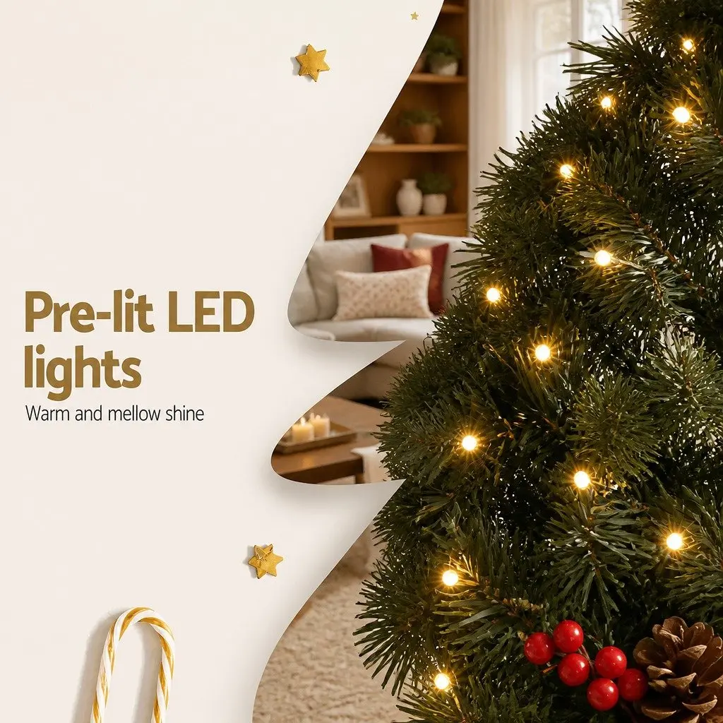 2.4m Christmas Garland Pre-lit LED Lights Warm White Xmas Indoor Outdoor