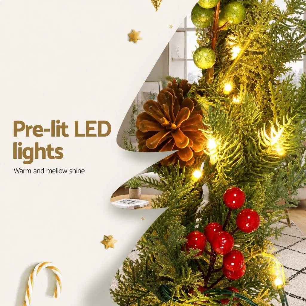 Christmas Garland Indoor Outdoor 3 Metre Pre-lit Warm LED Lights Pine Cones Berries