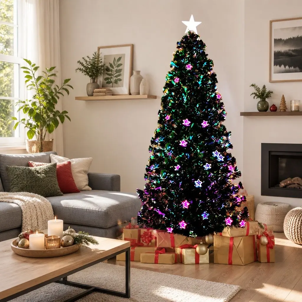 Optic Fibre LED Christmas Tree 1.8m 6FT Holiday Home Decoration