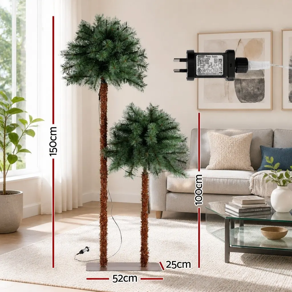 Christmas Palm Tree Set Indoor Outdoor 1.5m 1m LED Warm Light Decorations
