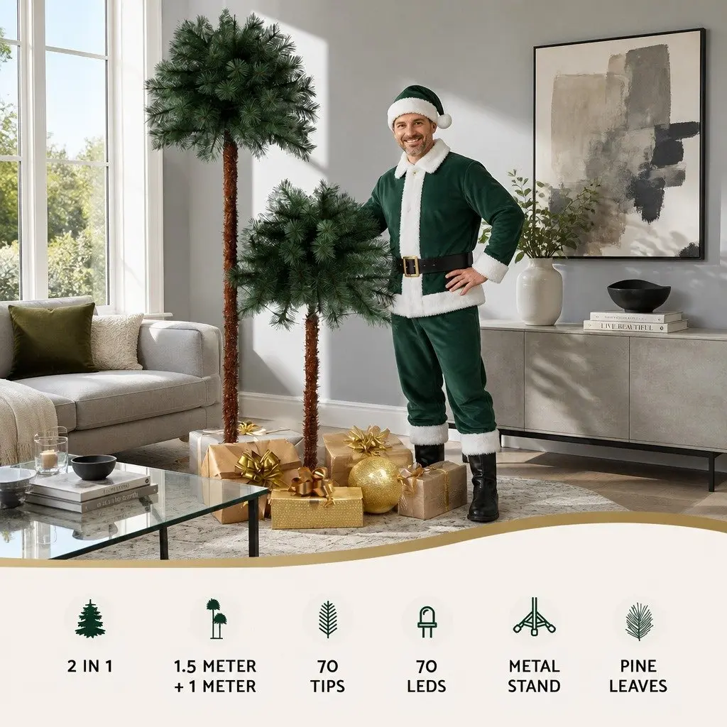 Christmas Palm Tree Set Indoor Outdoor 1.5m 1m LED Warm Light Decorations