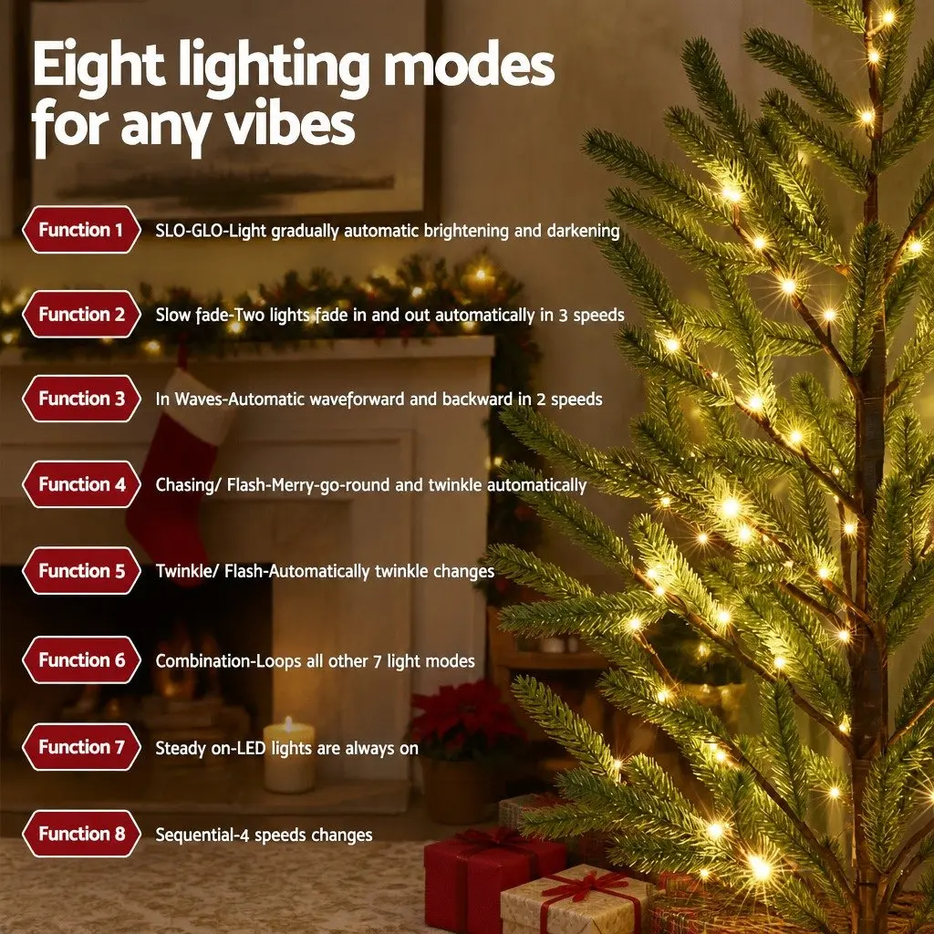 Pre-lit Christmas Tree for Christmas 1.8M Green Artificial with LED Lights 8 Modes