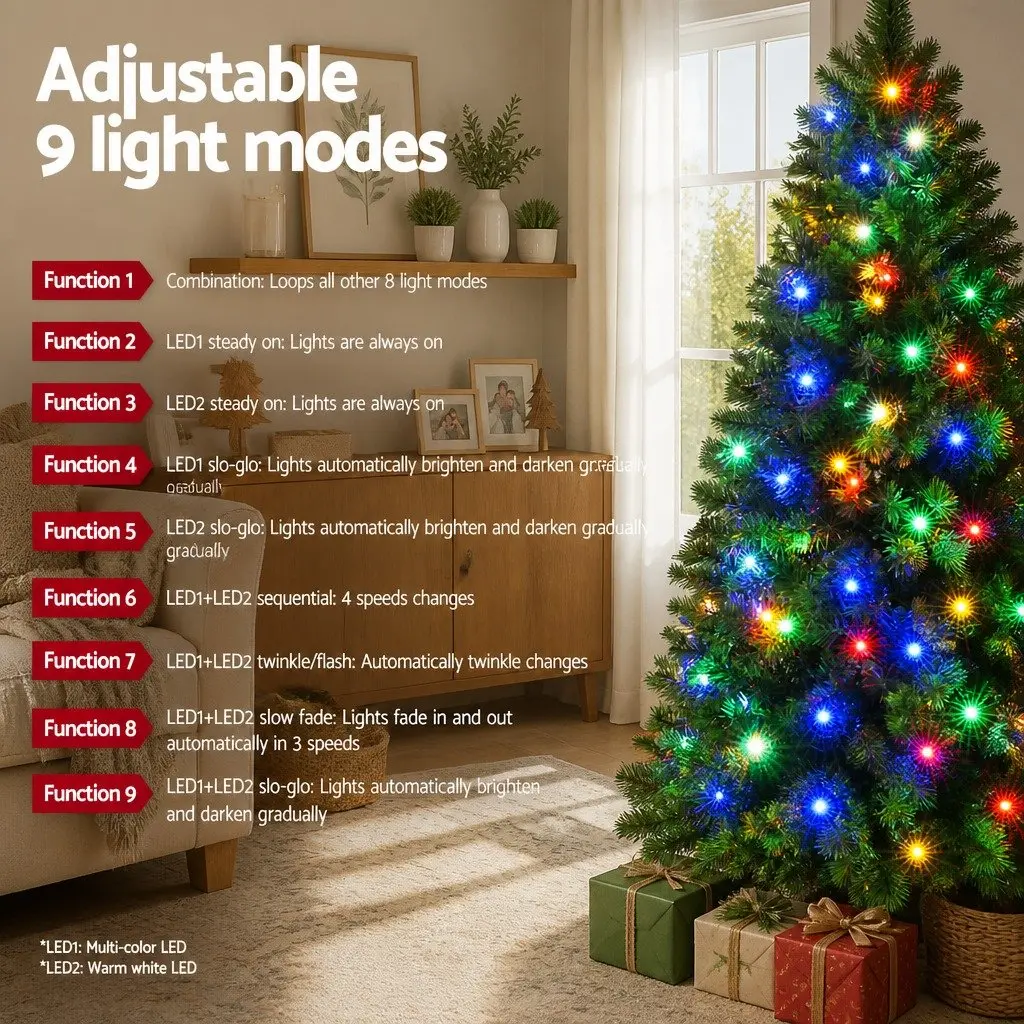 Christmas Tree Green 1.8M Pre-Lit 200 LED Multi Colour 8 Mode