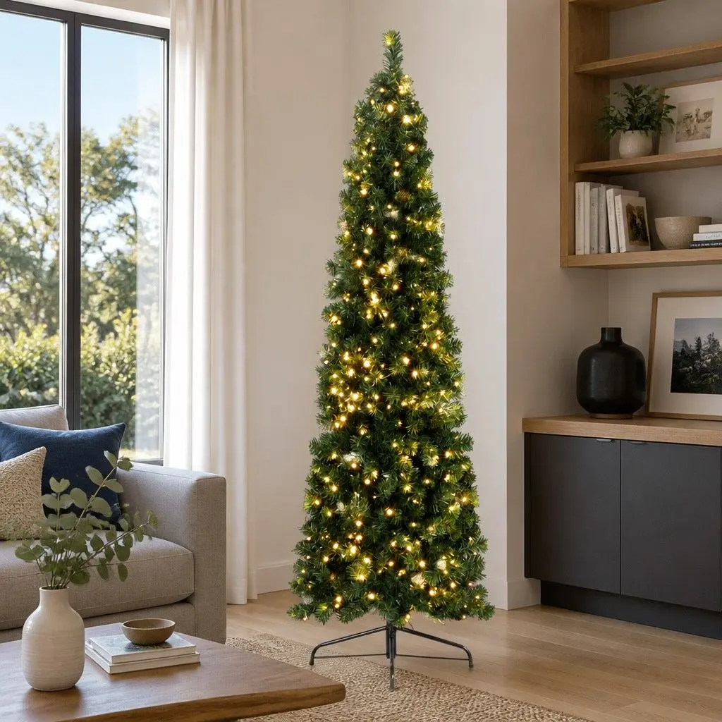 Pre-lit Half Corner Christmas Tree 2.1M Warm White LED Decoration