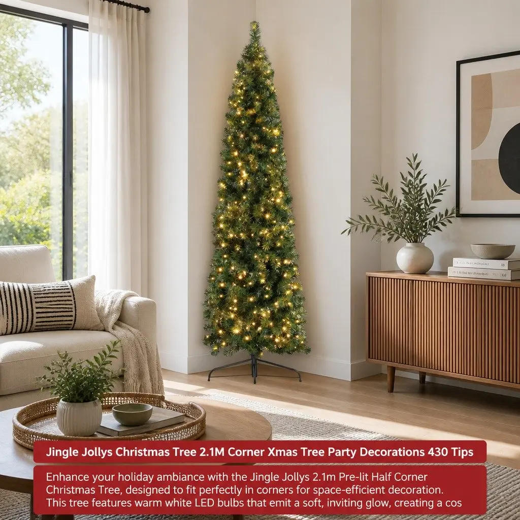 Pre-lit Half Corner Christmas Tree 2.1M Warm White LED Decoration