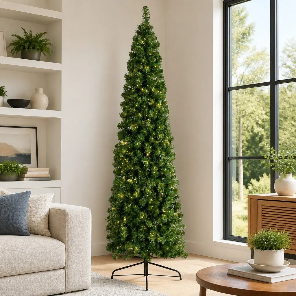 Pre-lit Half Corner Christmas Tree 2.1M Warm White LED Decoration