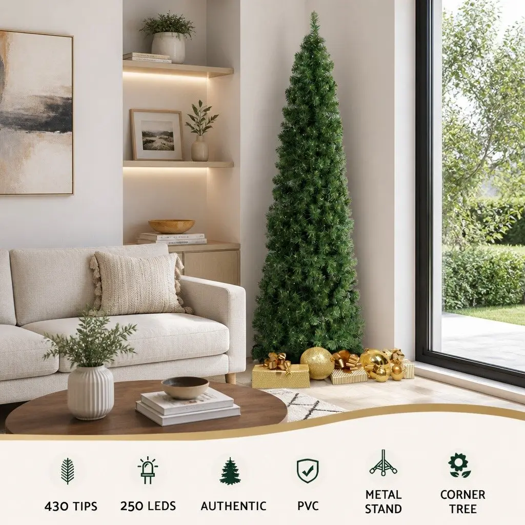 Pre-lit Half Corner Christmas Tree 2.1M Warm White LED Decoration