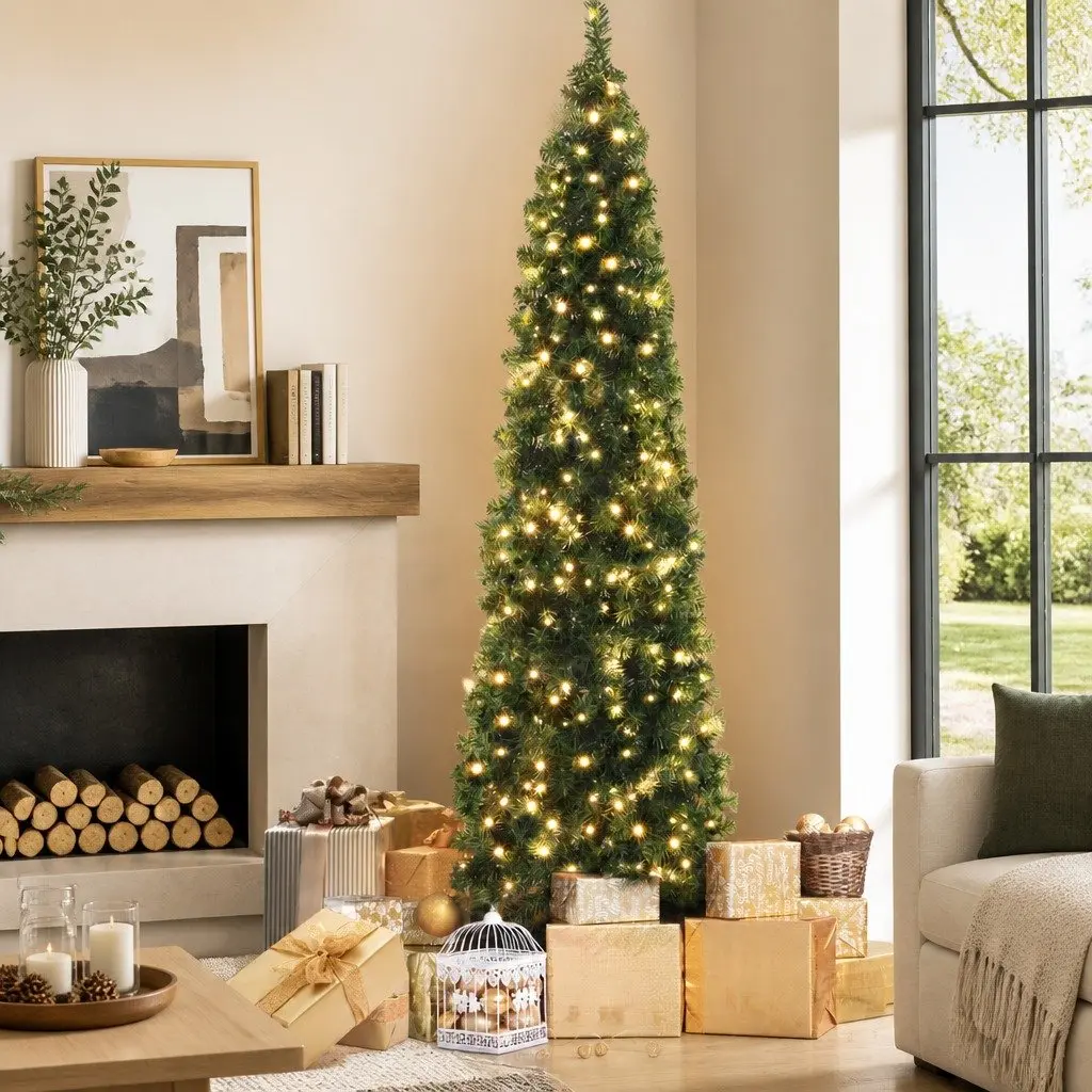 Pre-lit Half Corner Christmas Tree 2.1M Warm White LED Decoration
