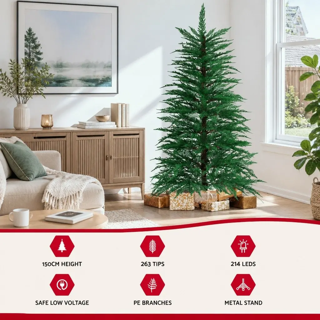 Christmas Tree Living Room 1.5M Pre-Lit LED Sparse 263 Tips Home Decoration