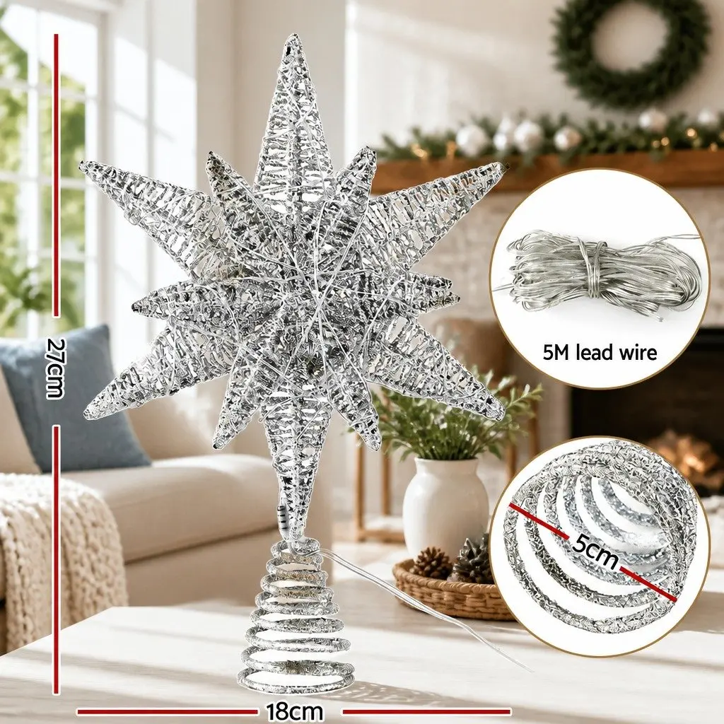 Christmas Tree Topper Star Decoration LED Light Indoor Outdoor White 18x7x27cm