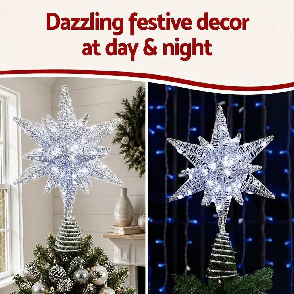 Christmas Tree Topper Star Decoration LED Light Indoor Outdoor White 18x7x27cm