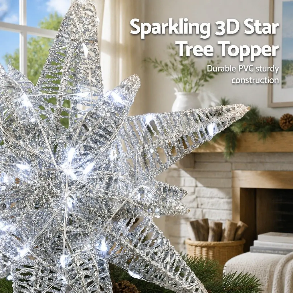 Christmas Tree Topper Star Decoration LED Light Indoor Outdoor White 18x7x27cm