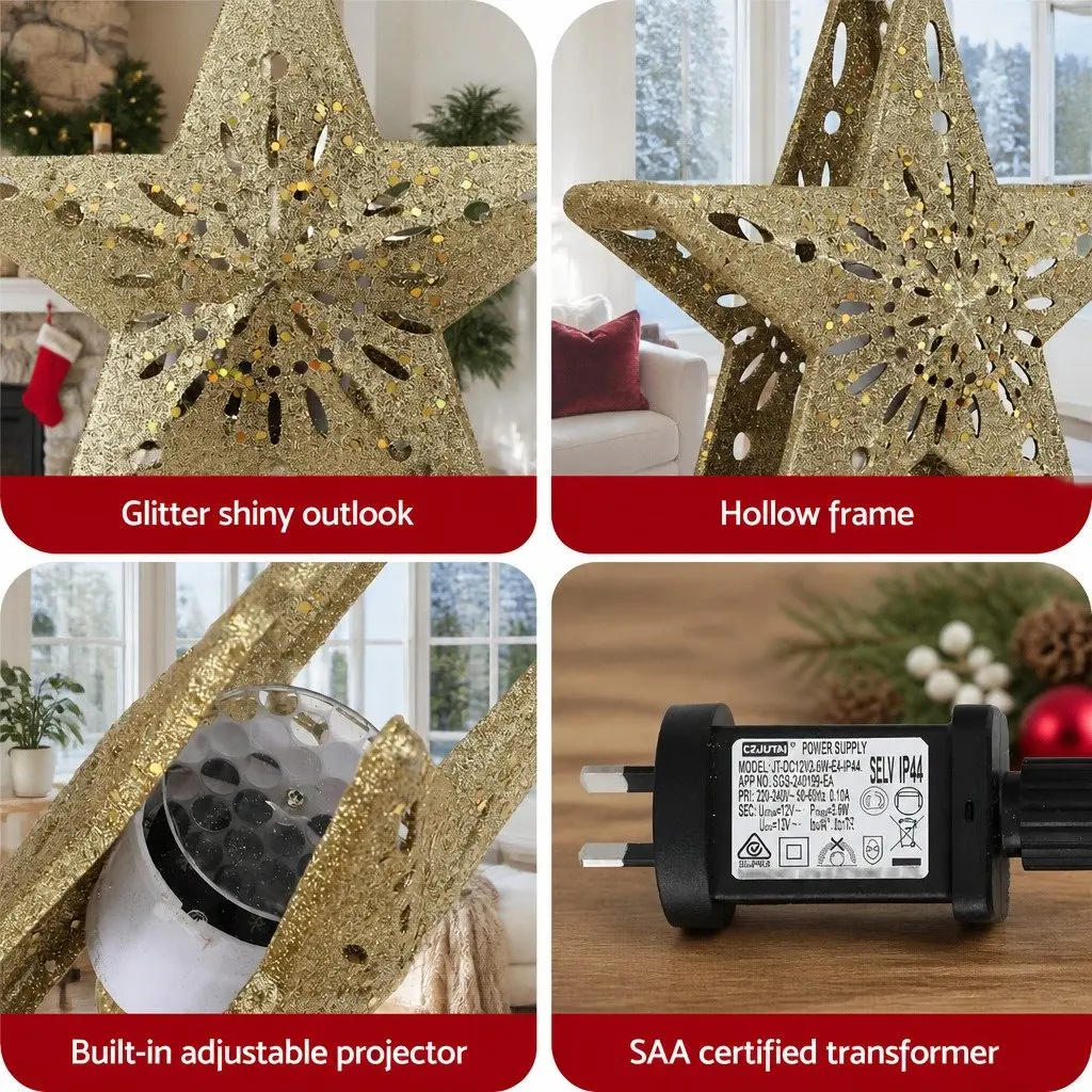 Christmas Tree Topper Star Snowflake Projector Laser Glitter Gold Indoor