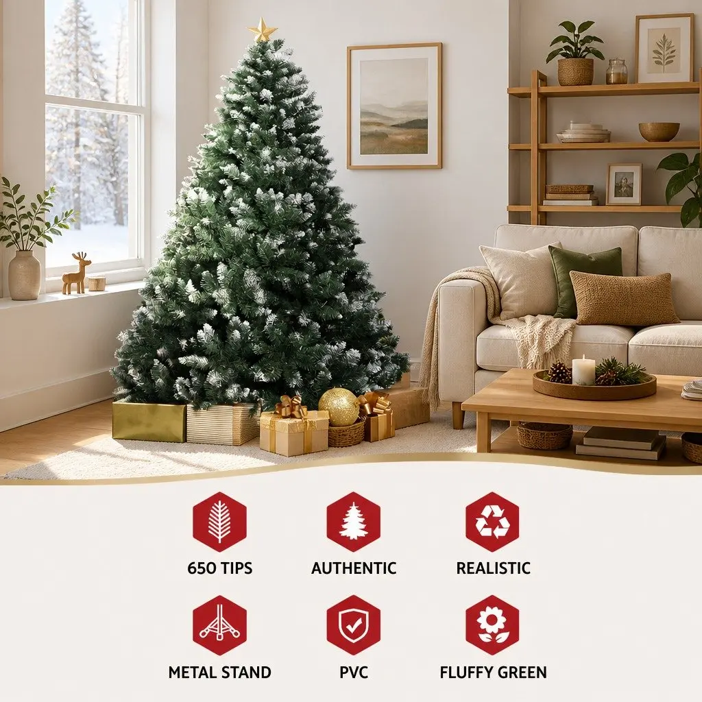 Christmas Tree 1.8m Snowy Green Decoration Faux Fir Holiday