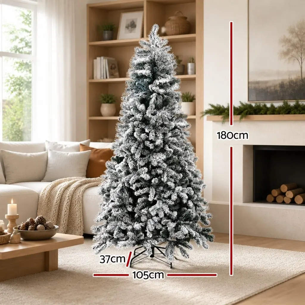 Snow Flocked Christmas Tree 1.8m Pre-Lit LED Xmas Tree for Home Green