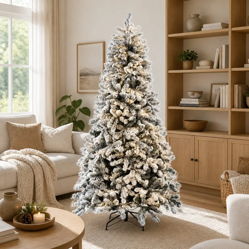 Snow Flocked Christmas Tree 1.8m Pre-Lit LED Xmas Tree for Home Green