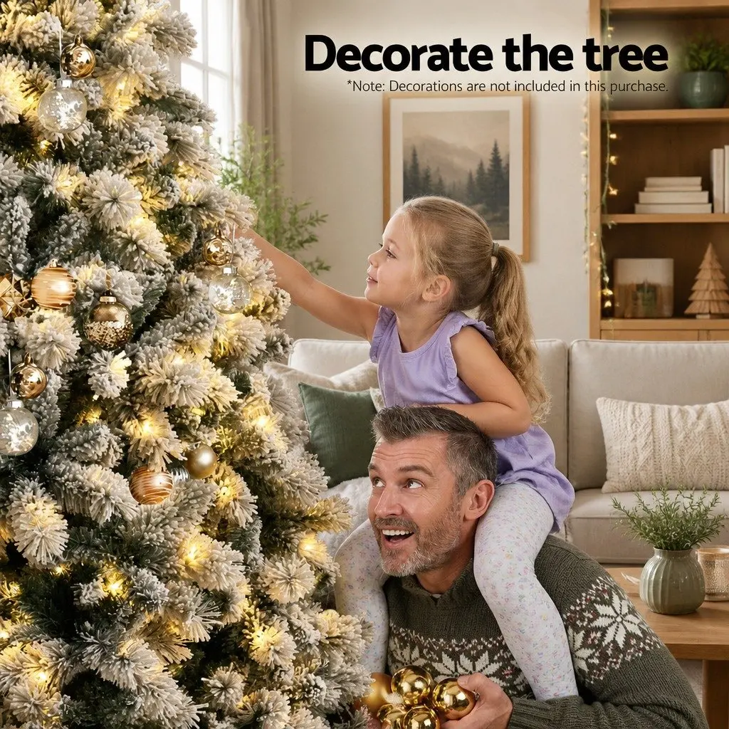 Snow Flocked Christmas Tree 1.8m Pre-Lit LED Xmas Tree for Home Green