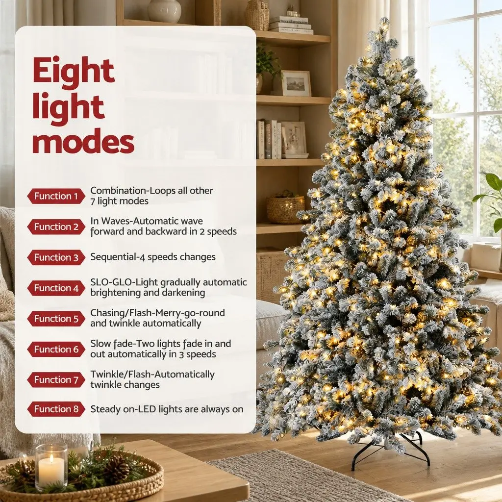 Snow Flocked Christmas Tree 1.8m Pre-Lit LED Xmas Tree for Home Green