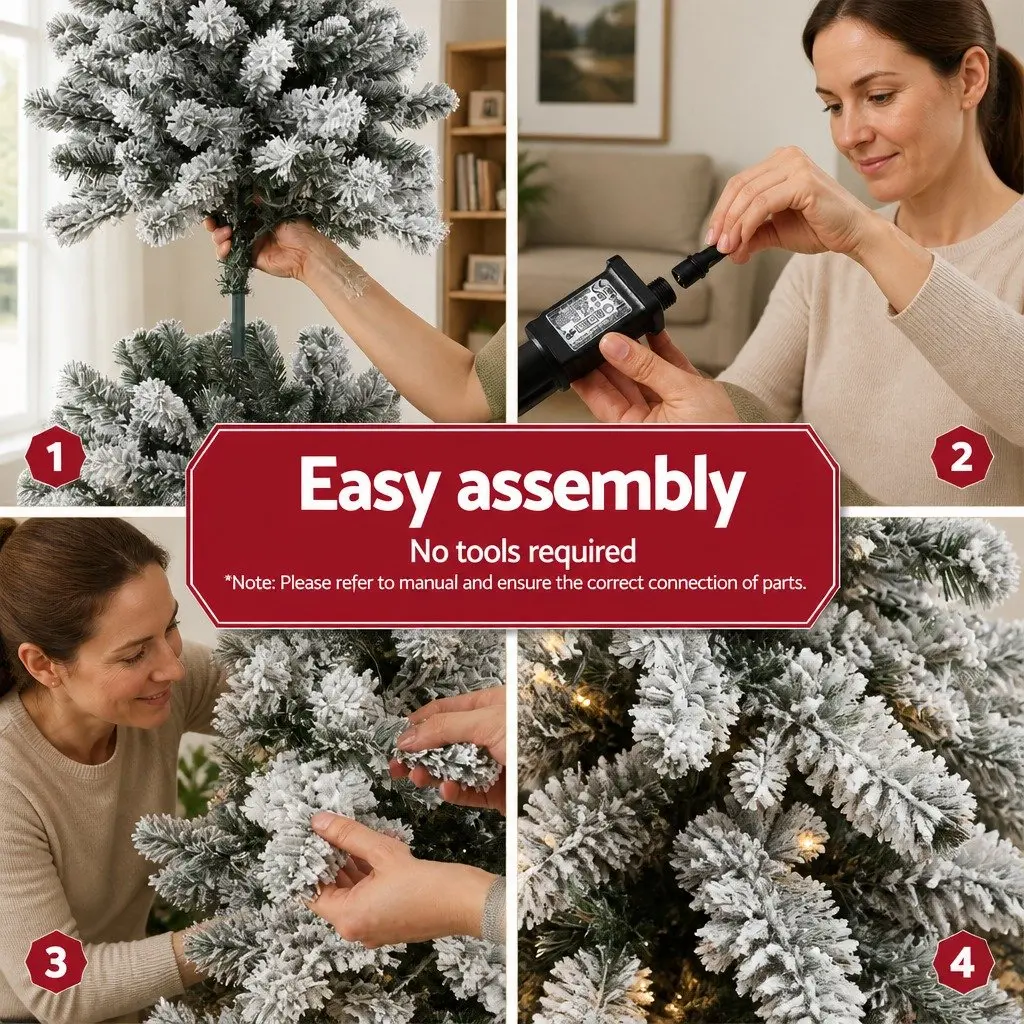 Snow Flocked Christmas Tree 1.8m Pre-Lit LED Xmas Tree for Home Green