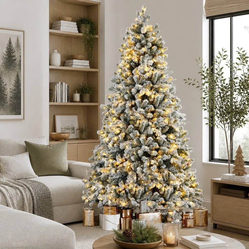 Snow Flocked Christmas Tree 1.8m Pre-Lit LED Xmas Tree for Home Green