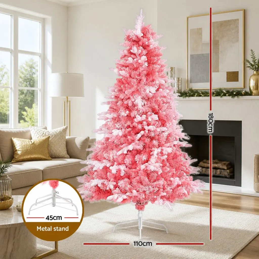 Christmas Tree 1.8m Pink Snow Flocked for Party Home Decor