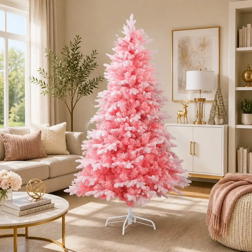 Christmas Tree 1.8m Pink Snow Flocked for Party Home Decor