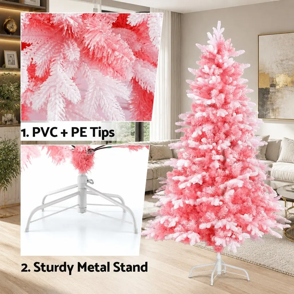 Christmas Tree 1.8m Pink Snow Flocked for Party Home Decor