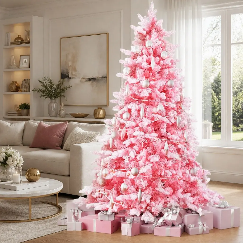 Christmas Tree 1.8m Pink Snow Flocked for Party Home Decor