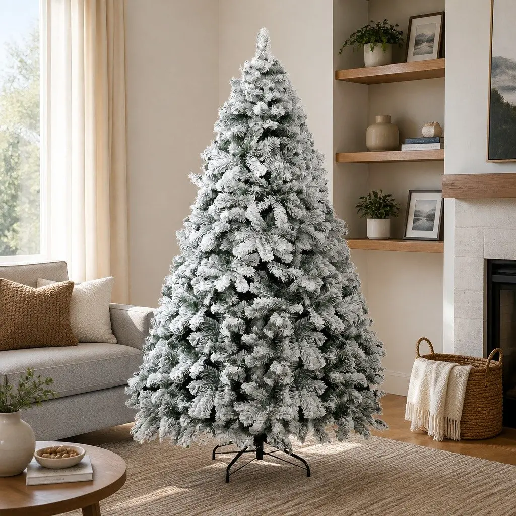 Christmas Tree 1.8m Snow Flocked Fir Green White Decorations
