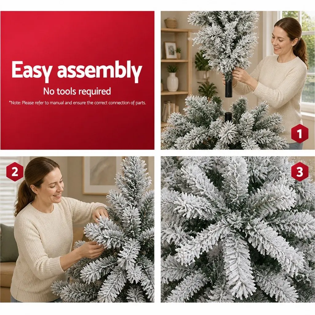 Christmas Tree 1.8m Snow Flocked Fir Green White Decorations