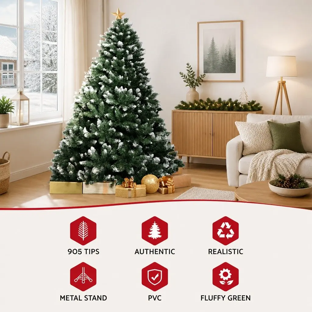7FT Christmas Tree 905 PVC Tips Snowy Fir Holiday Decoration Indoor Home Festive