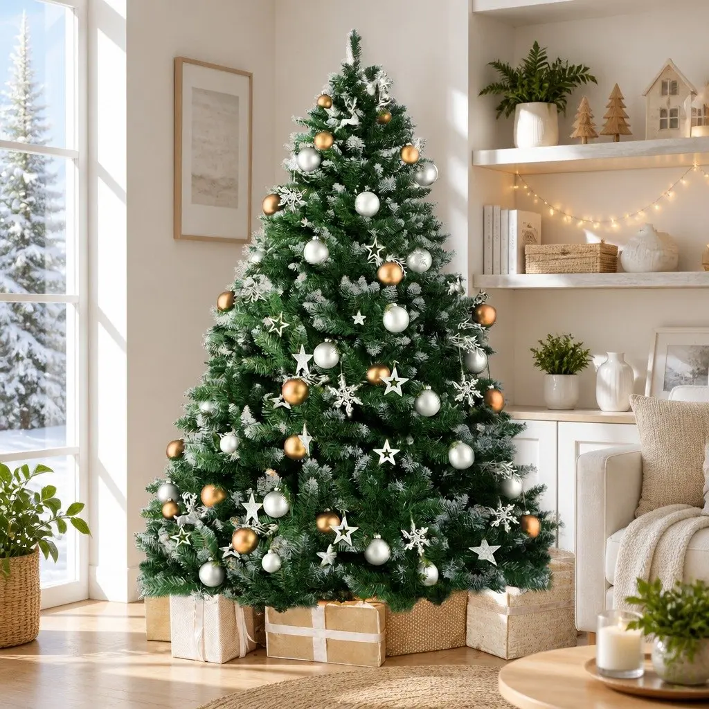7FT Christmas Tree 905 PVC Tips Snowy Fir Holiday Decoration Indoor Home Festive