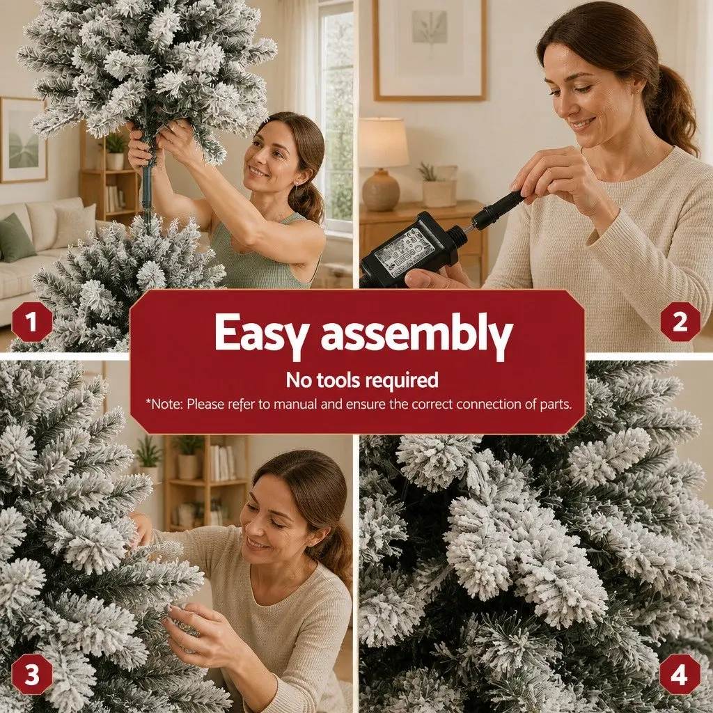 Pre-Lit Christmas Tree 2.1m Snow Flocked for Christmas with 500 LED Warm White Lights and 8 Light Modes