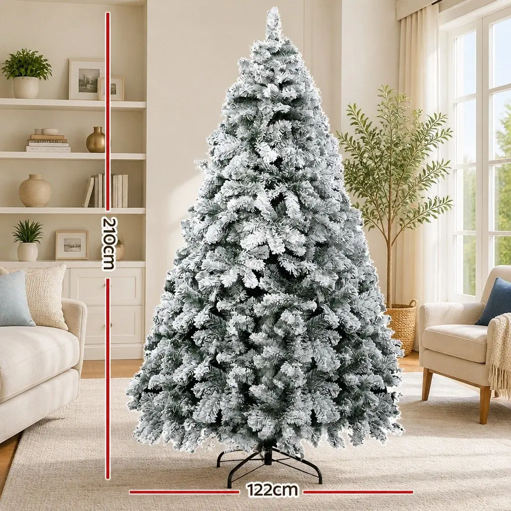 Christmas Tree 7FT Snow Flocked Faux for Christmas Green White Decorations