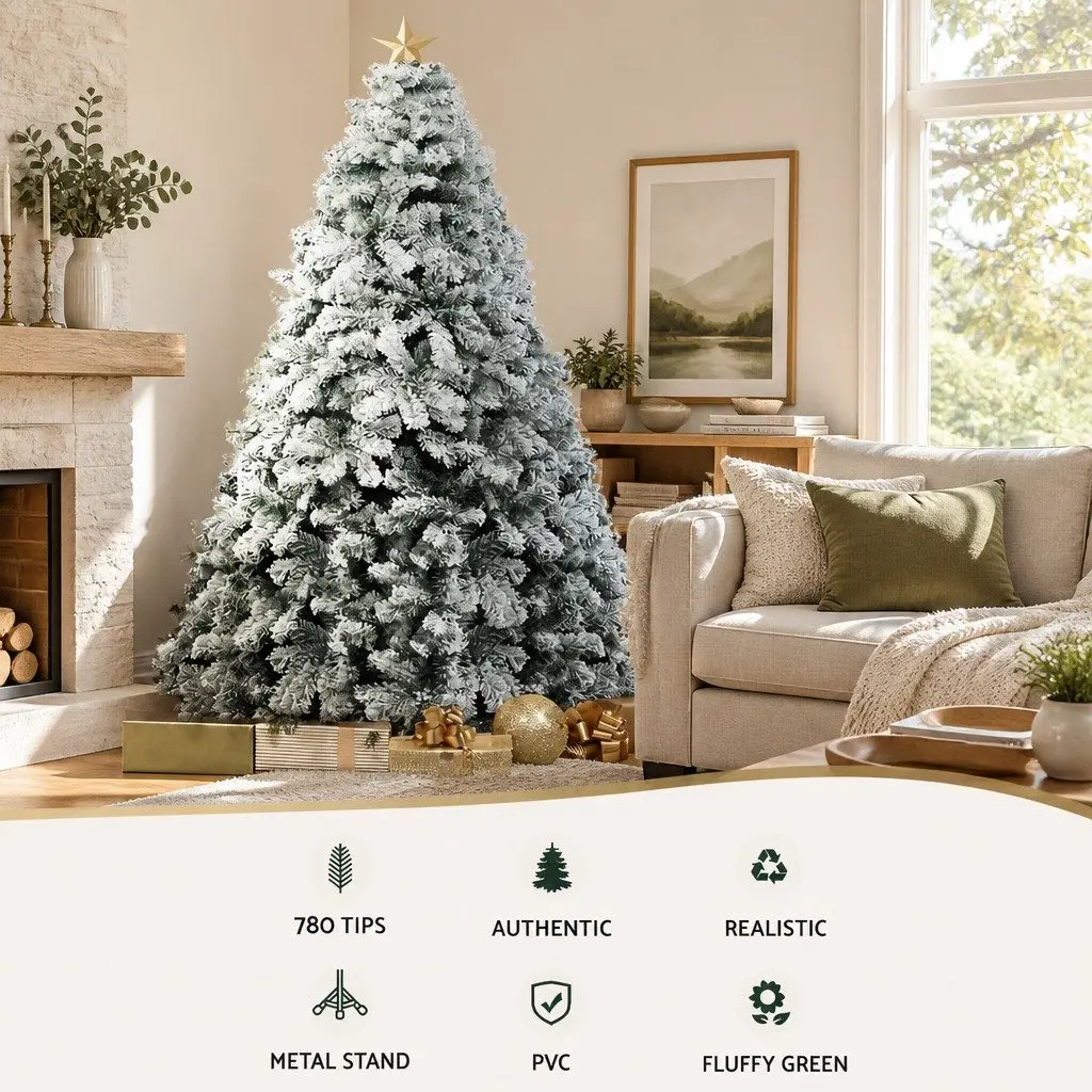 Christmas Tree 7FT Snow Flocked Faux for Christmas Green White Decorations