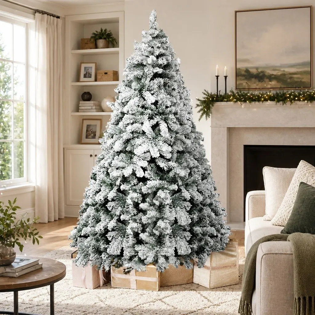 Christmas Tree 7FT Snow Flocked Faux for Christmas Green White Decorations